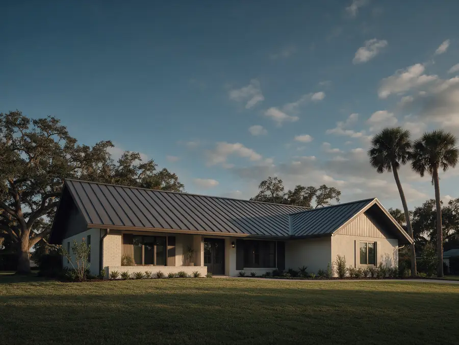 Illustration of a standing seam metal roof on a Florida ranch home